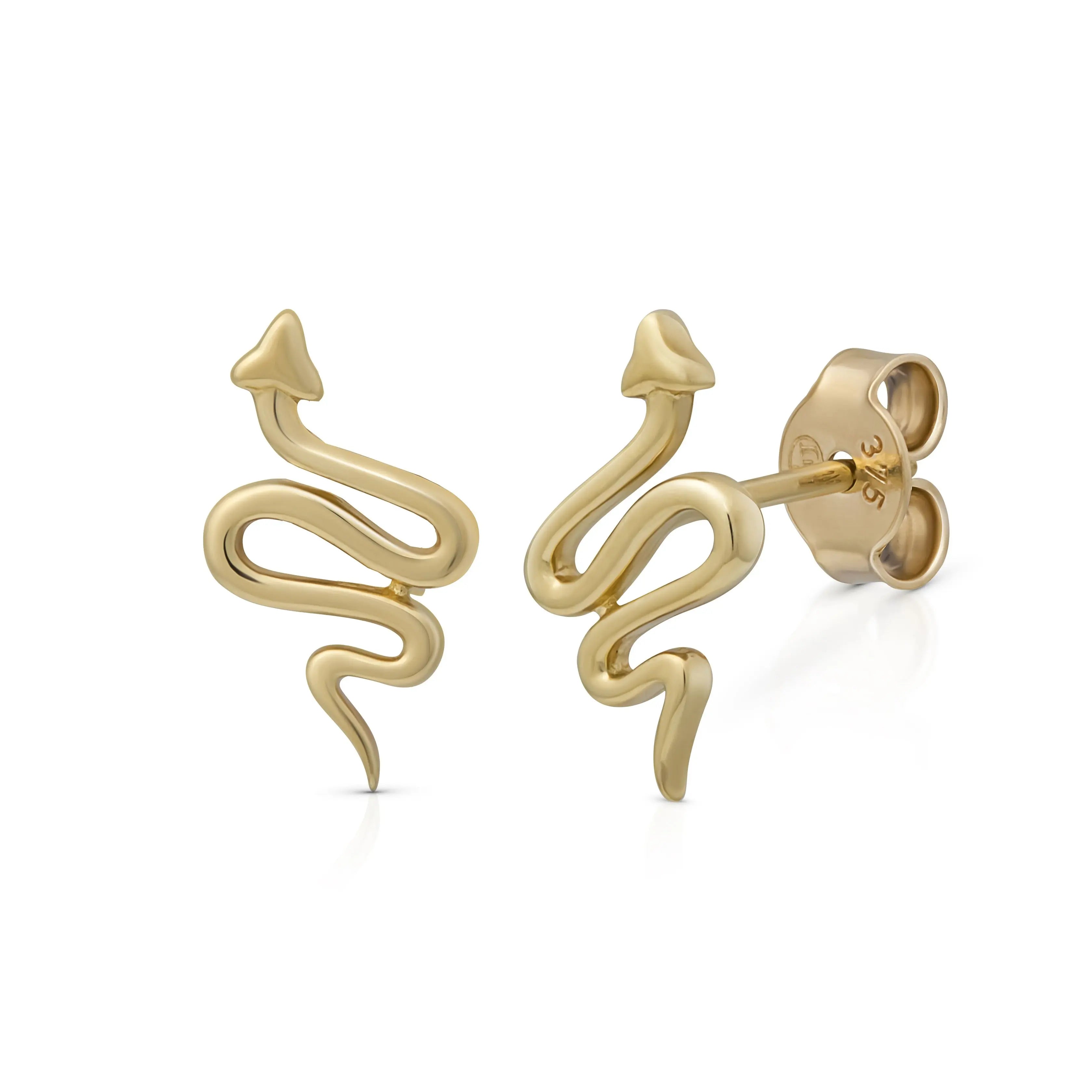 Baby Snake Stecker 375 Echtgold minimalistische Schlangen Ohrringe elegante Snake Stud Earrings trendiger Goldschmuck symbolische Ohrstecker moderner 375 Gold Schmuck edgy Statement Earrings Geschenk für sie stilvolle Snake Earrings