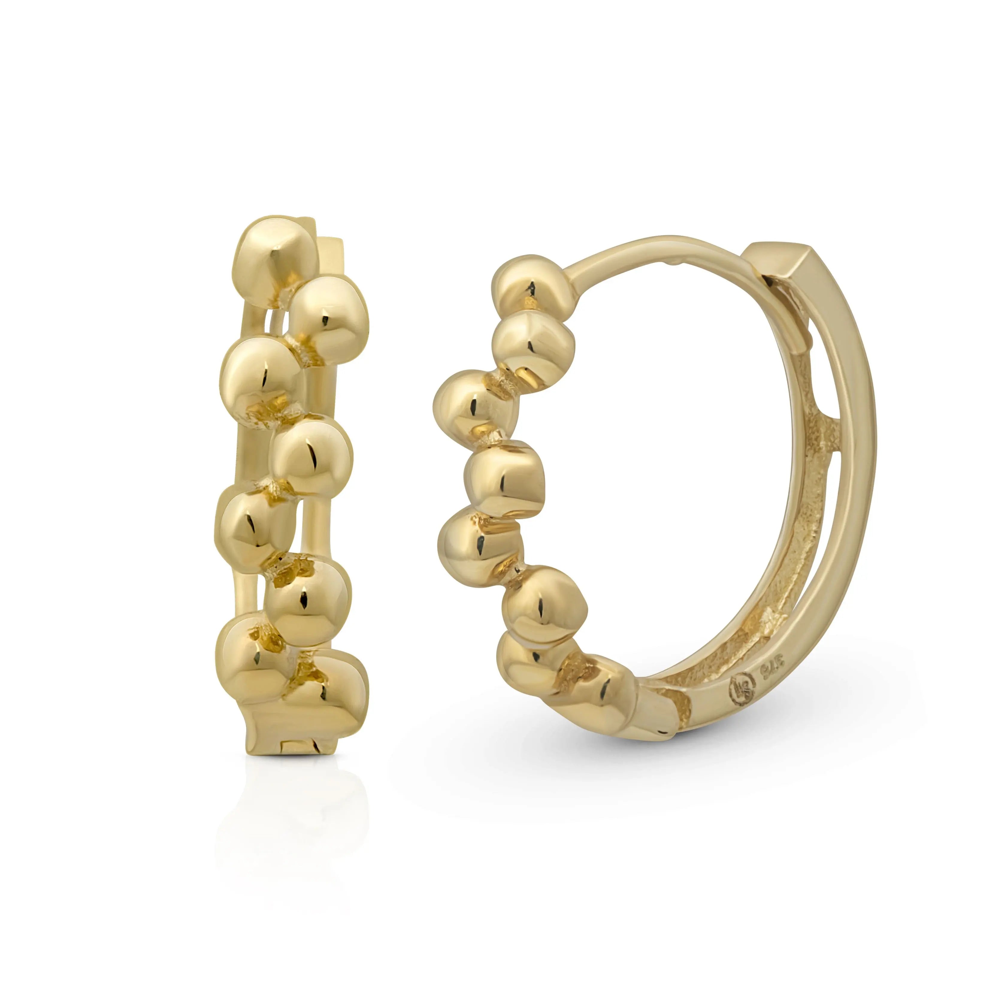 Popcorn Creolen 375 Echtgold elegante Bubble Creolen minimalistische Gold Huggies moderne hoop earrings everyday jewelry Geschenk für sie trendy gold hoops