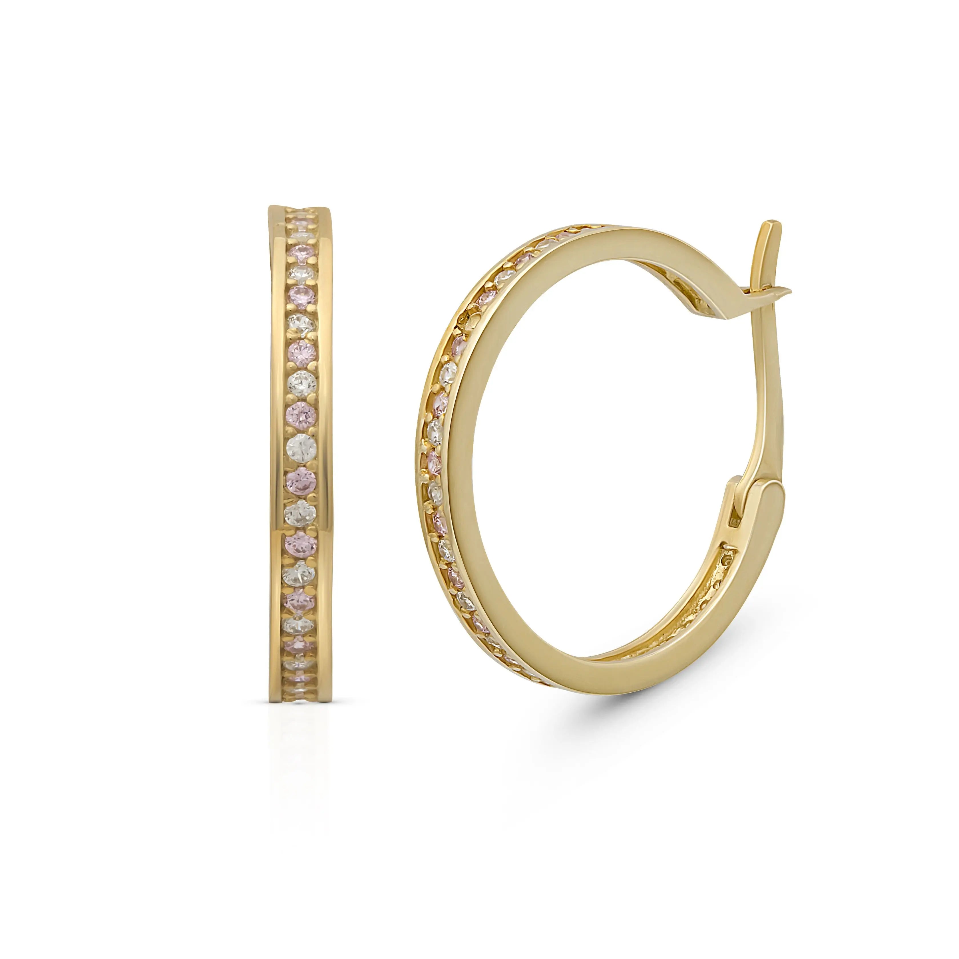 Pink Creolen 375 Echtgold rosa Stein Creolen elegante Gold Hoop Ohrringe minimalistische Huggies feminine everyday jewelry Geschenk für sie pastel hoops