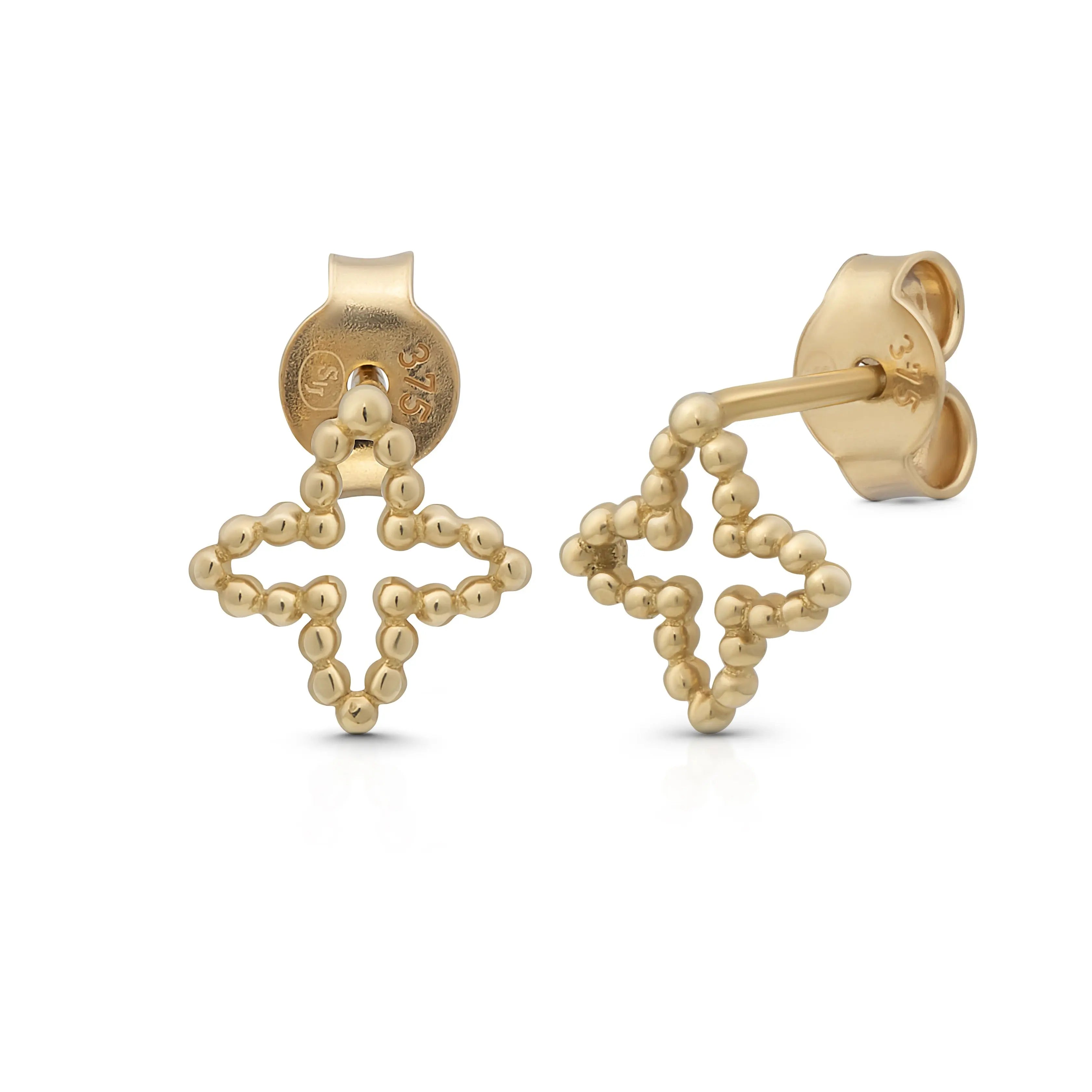 Flora Stecker 375 Echtgold filigrane Kleeblatt Ohrstecker elegante Gold Stud Earrings minimalistische Ohrringe everyday jewelry Geschenk für sie lucky charm studs