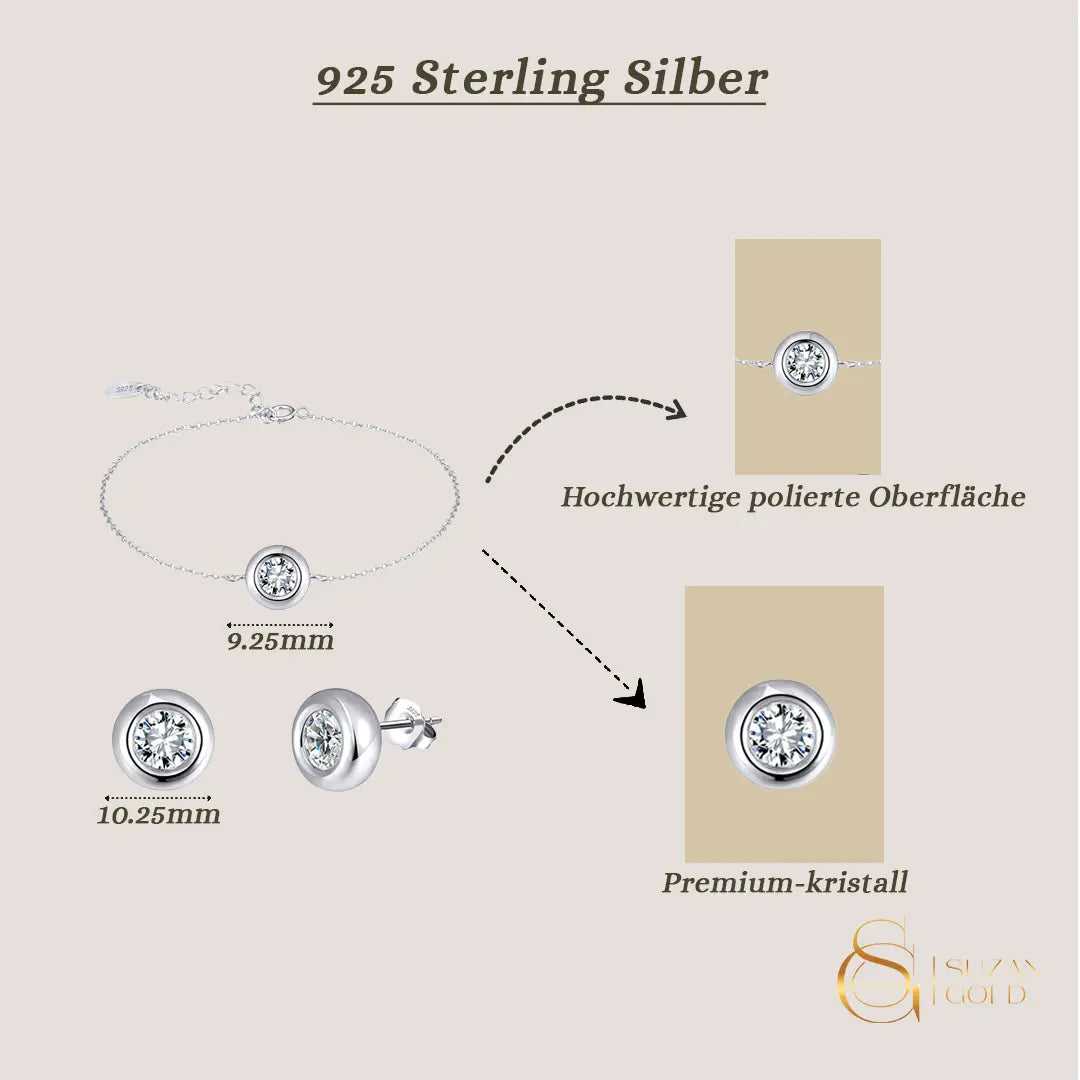 Zirelle – 925 Silber Schmuckset Damen | Armband & Ohrringe mit Zirkonia Suzan Gold