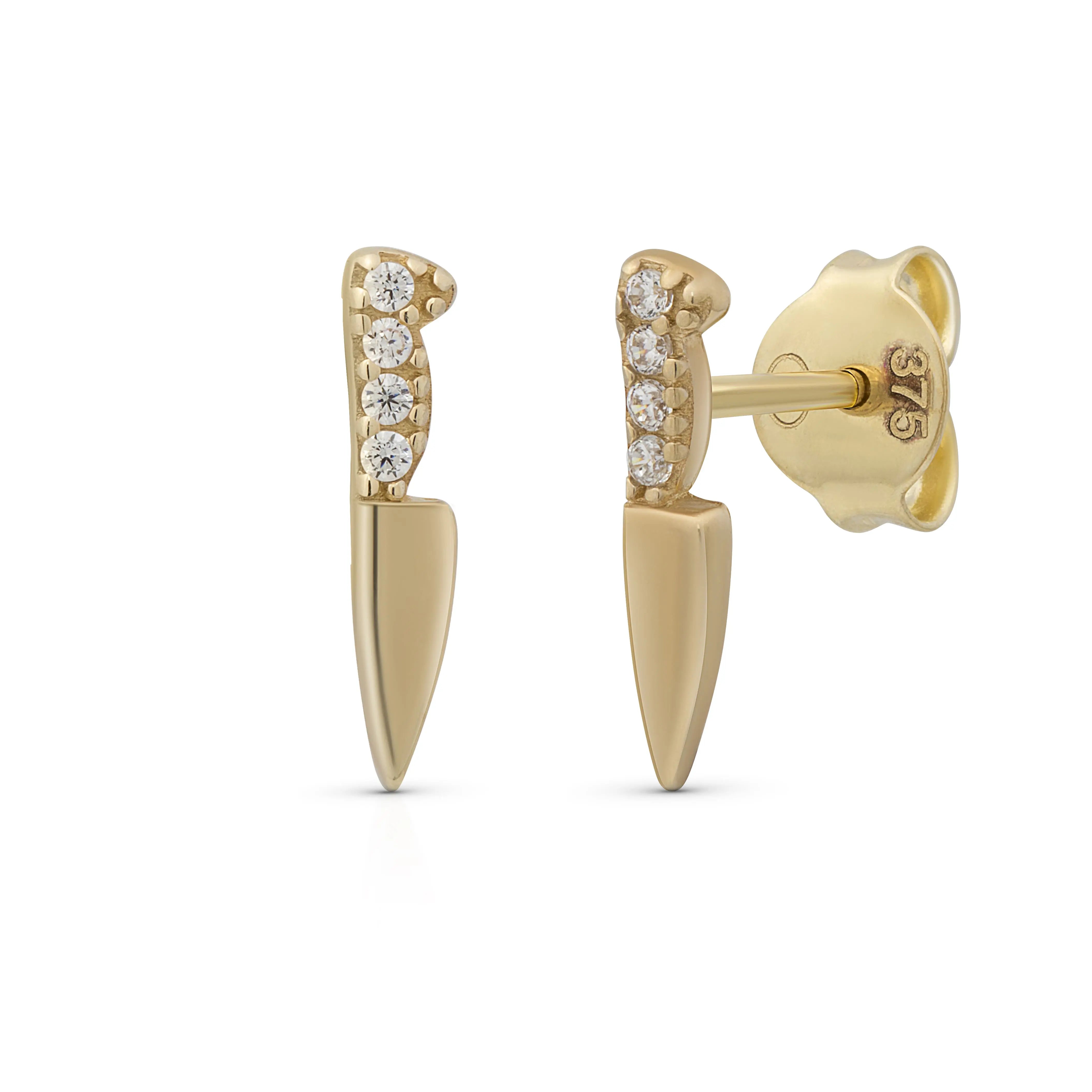 Kiss and Kill Stecker 375 Echtgold edgy Spike Ohrstecker mit Zirkonia moderner Goldschmuck rockiger minimalistischer Stud Earrings Geschenk für sie bold jewelry style