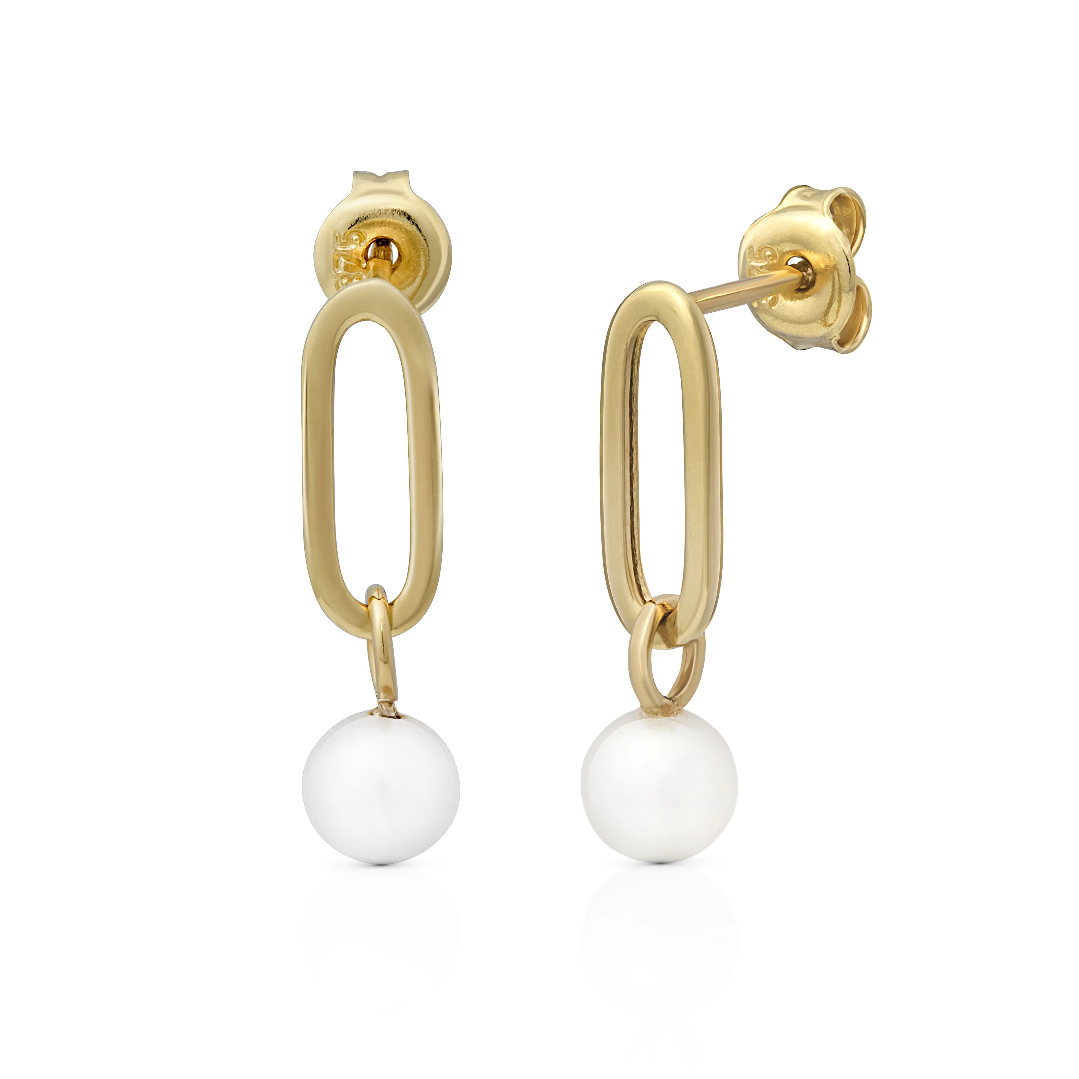 Pearl Treasure Ohrringe 375 Echtgold elegante Perlenohrringe moderne Goldohrringe minimalistischer Perlenschmuck zeitlose Statement Ohrringe Geschenk für sie filigrane Hängeohrringe Luxus Schmuck