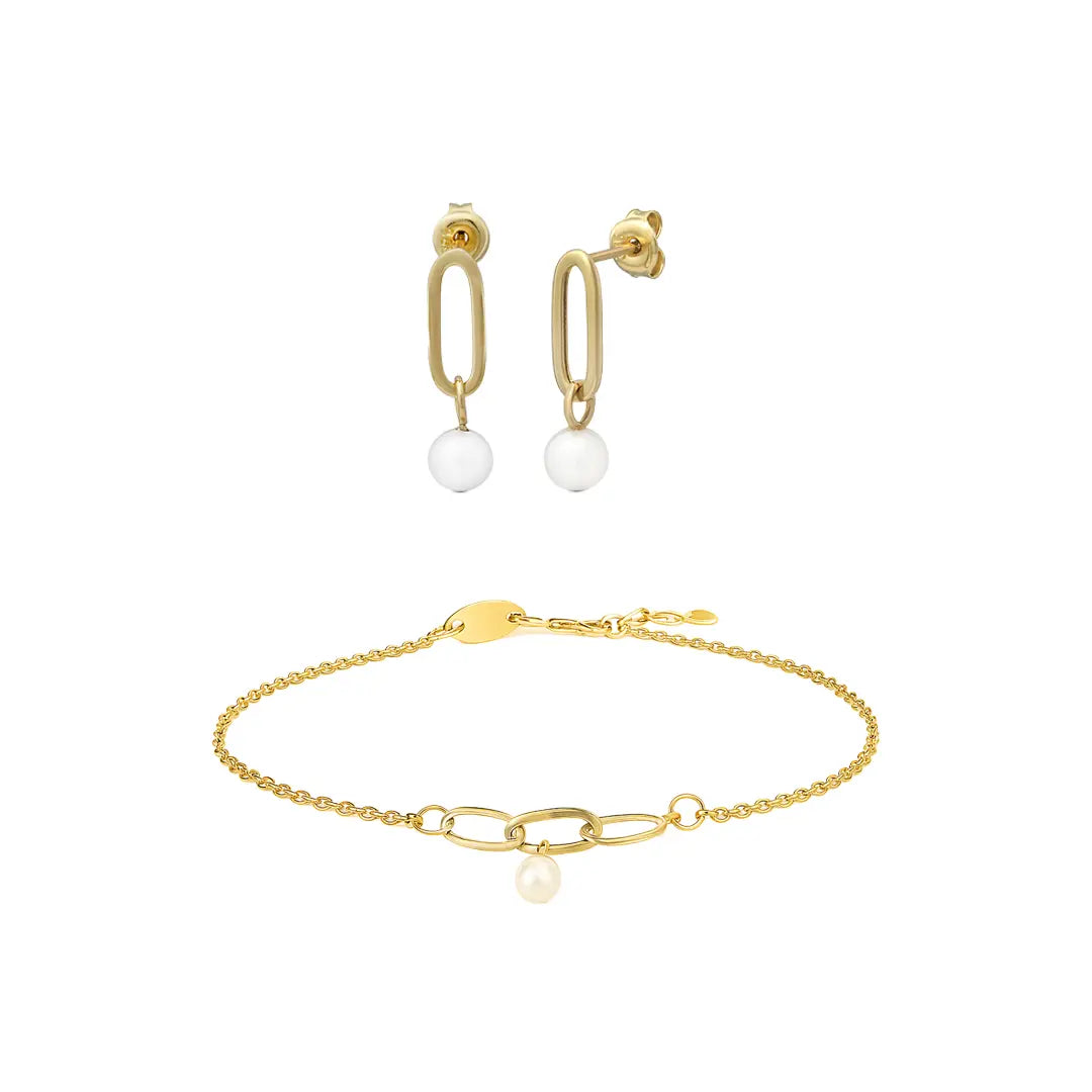 Pearl Whisper Charm – Echtgold Armband & Ohrringe mit Süßwasserperlen Suzan Gold