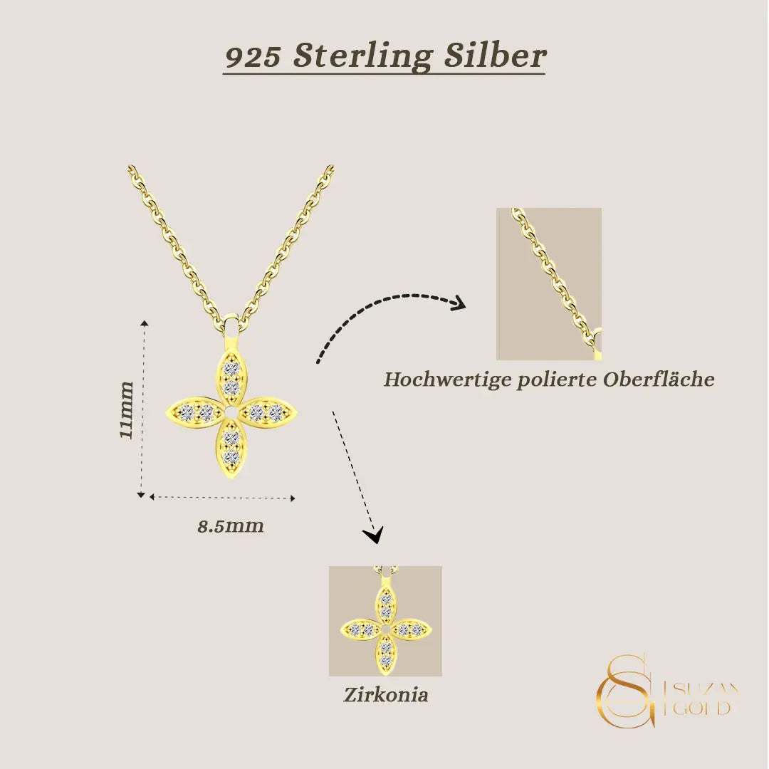 Serelina Kleeblatt-Kette aus 925 Silber mit Zirkonia Suzan Gold