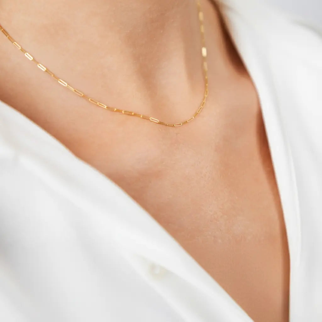 Paperclip Glow – 925 Silberkette mit rechteckigen Gliedern Suzan Gold