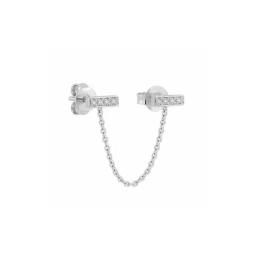 Chain Stud Earrings 925 Sterling Silber – Elegante Bar-Ohrstecker mit funkelndem Zirkonia-Besatz und filigraner Verbindungskette (vergoldet) Suzan Gold