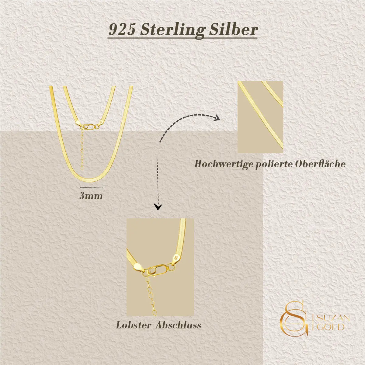 Solaro Snake Chain vergoldet – flache 925 Silberkette für Damen & Herren Suzan Gold
