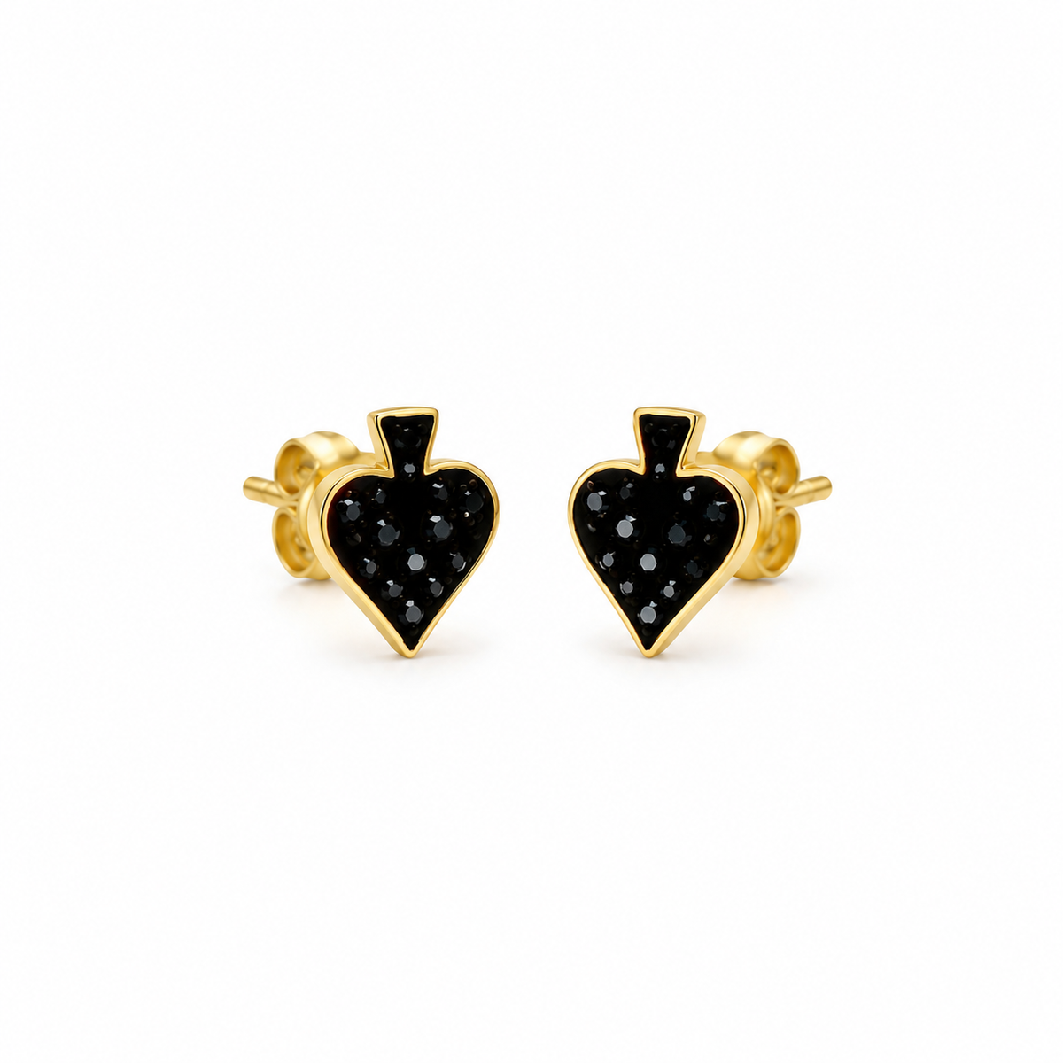 Spade Stud Earrings 925 Sterling Silber – Elegante Ohrstecker mit tiefschwarzem Pik-Anhänger-Design (vergoldet)