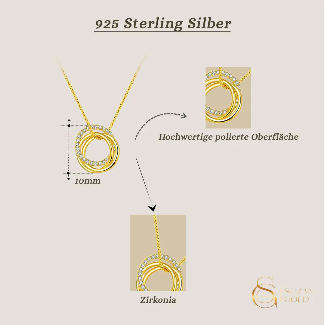 Infinity Grace – 925 Silber Halskette mit Kreisanhänger & Zirkonia Suzan Gold