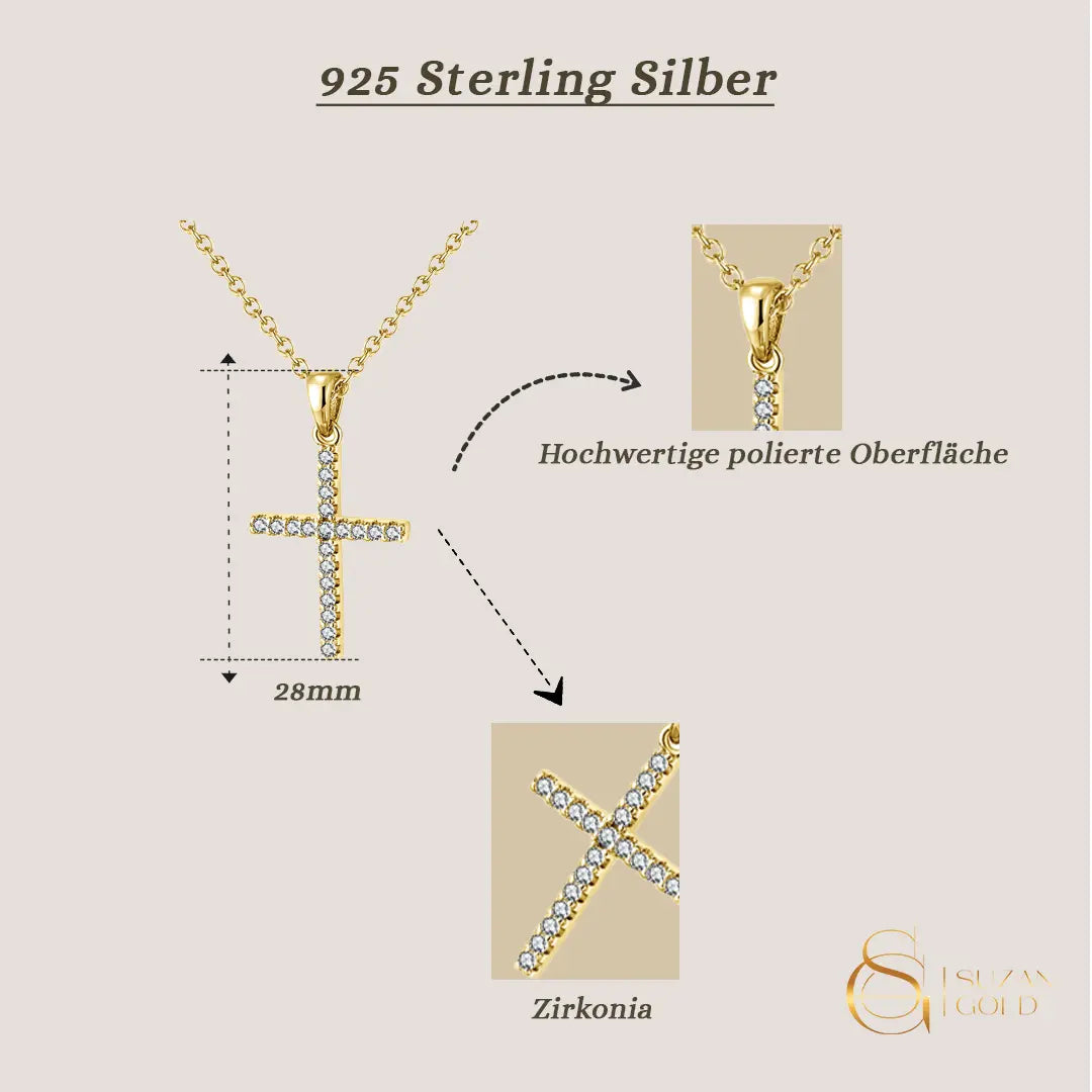 Gloryline – Kreuzkette Damen 925 Silber mit Zirkonia Suzan Gold