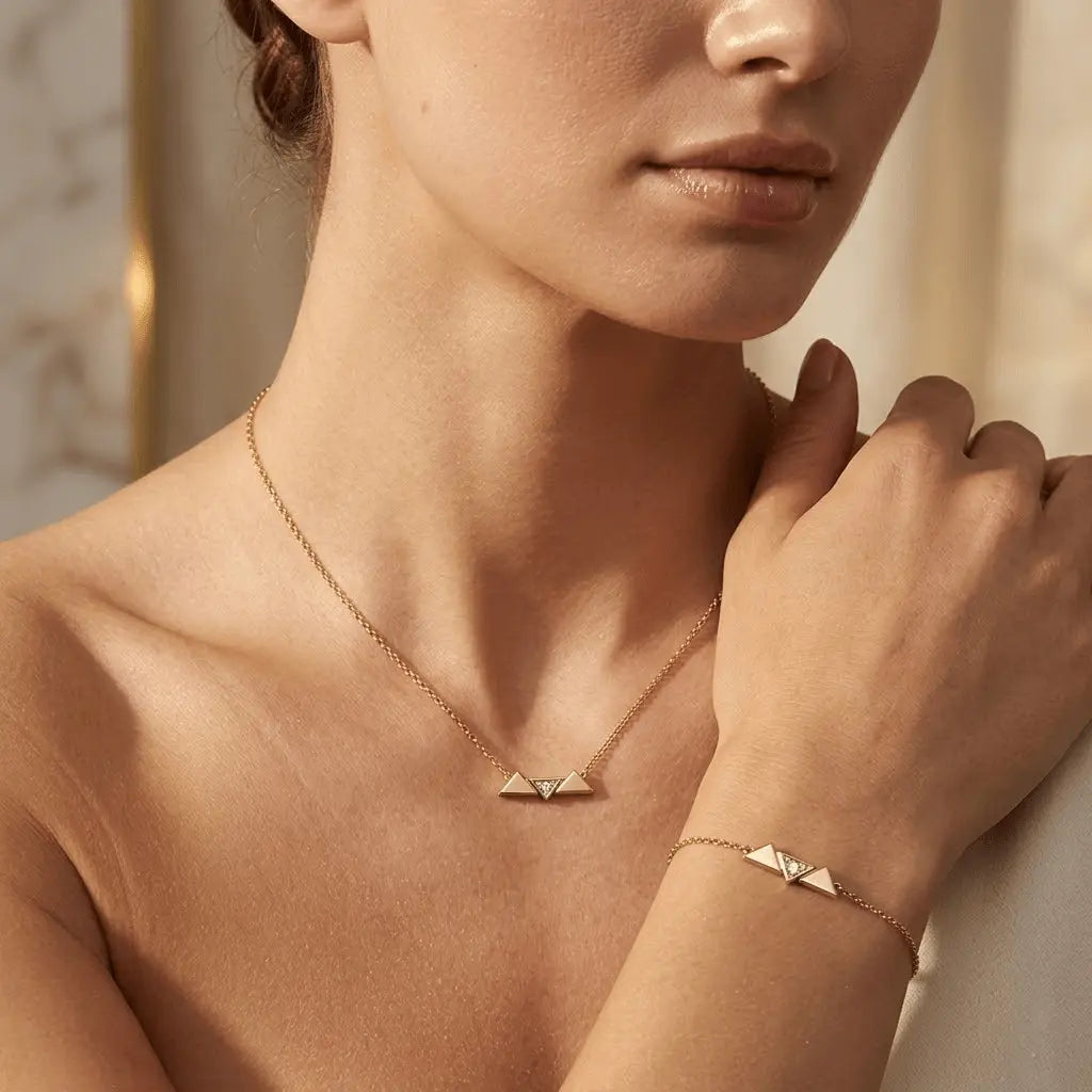 Triora Duo – 925 Silber vergoldet Dreieck Set Halskette Armband - Suzan Gold