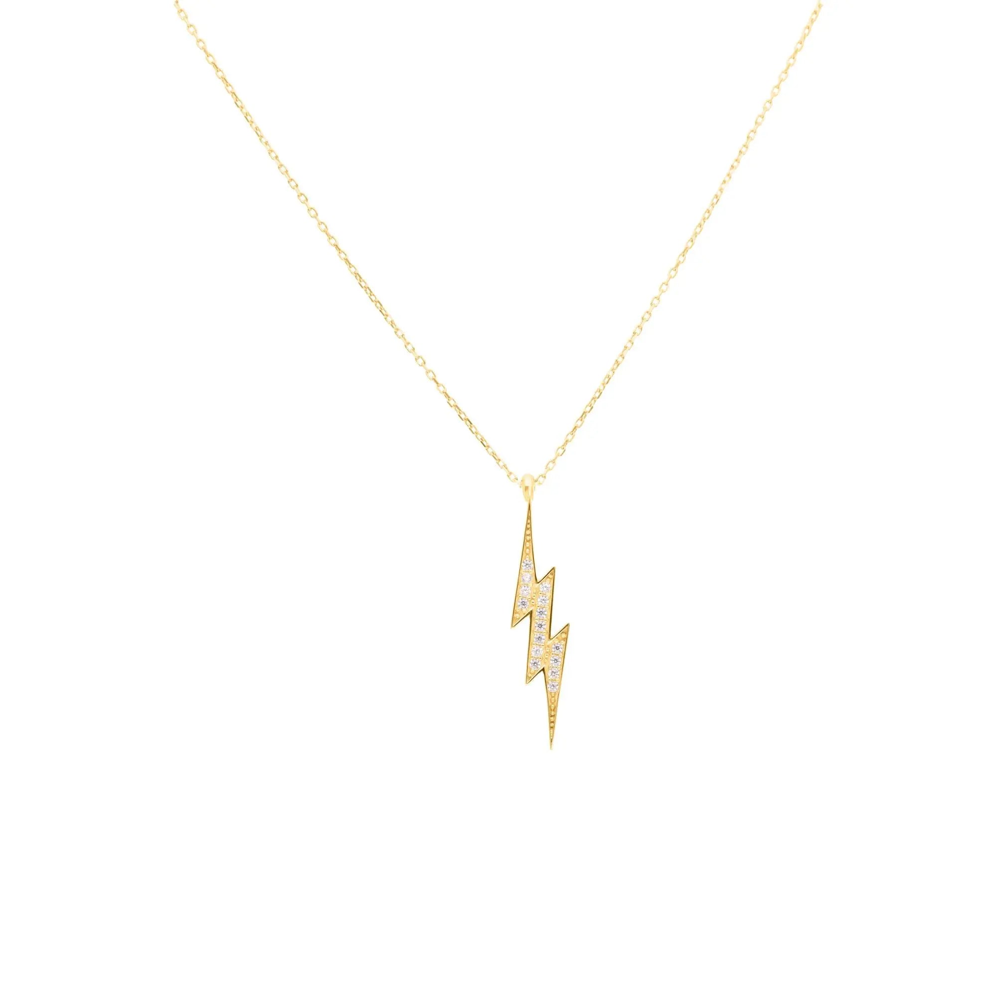 375 Echtgold Golden Thunder Kette Damen mit Blitz Anhänger und Zirkonia elegante Goldkette modern minimalistisch