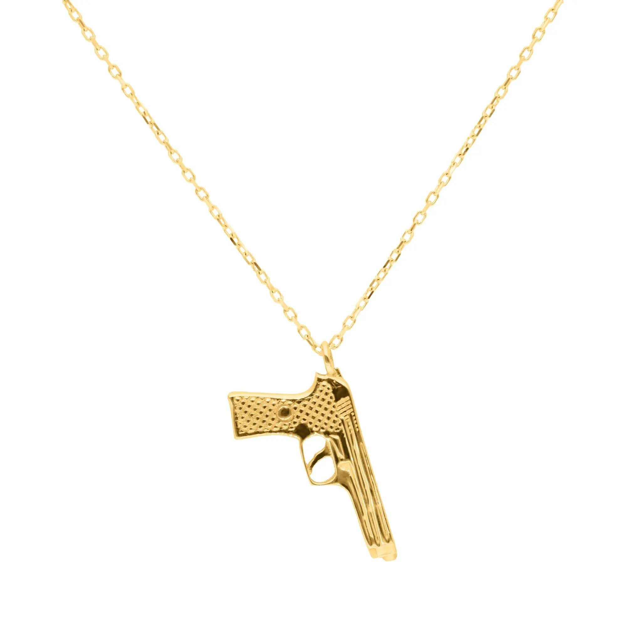 375 Echtgold Born To Die Kette Damen mit Pistolen Anhänger moderne Goldkette edgy Statement Schmuck trendig
