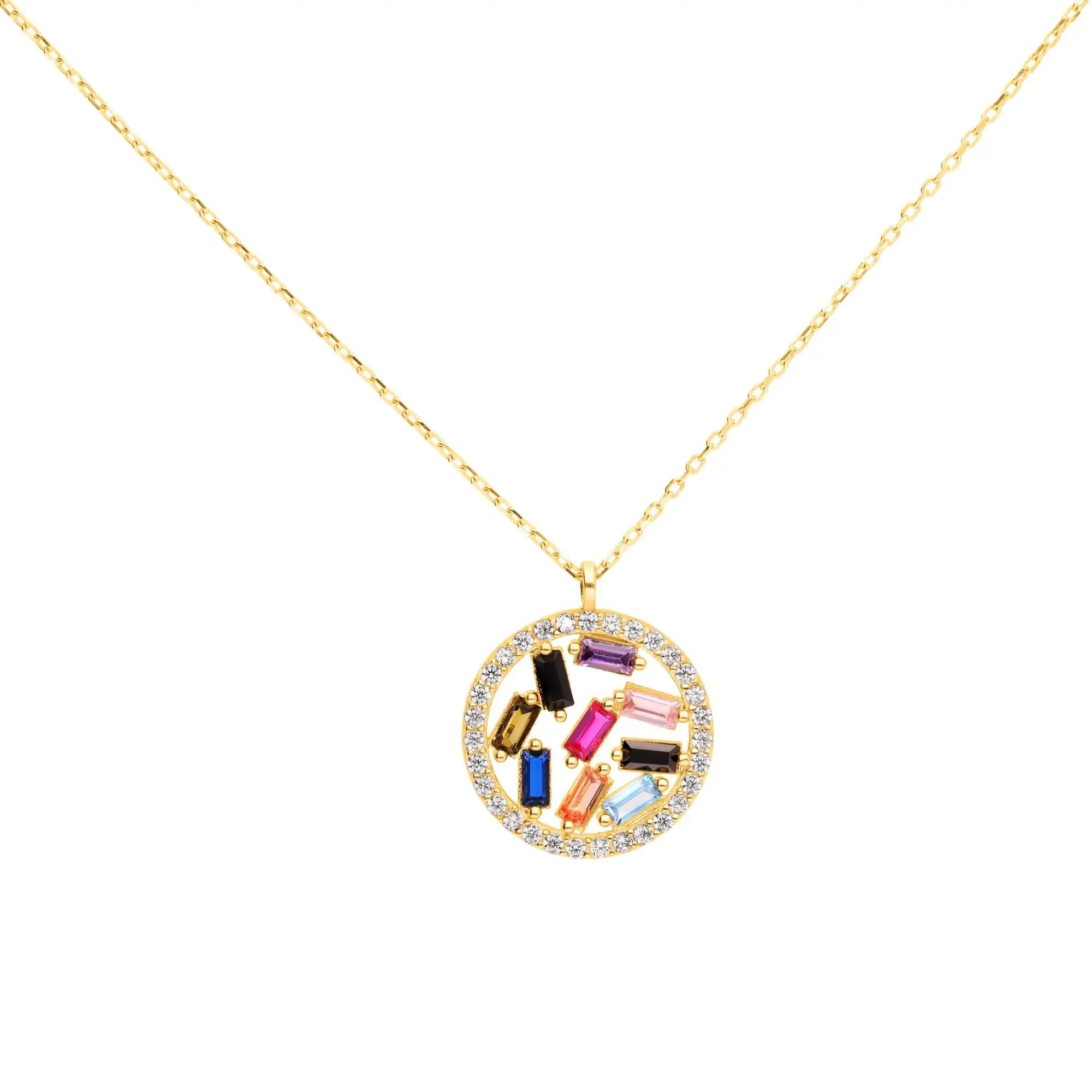 375 Echtgold Rainbow Kette Damen mit buntem Zirkonia Anhänger elegante Goldkette modern verspielt luxuriös