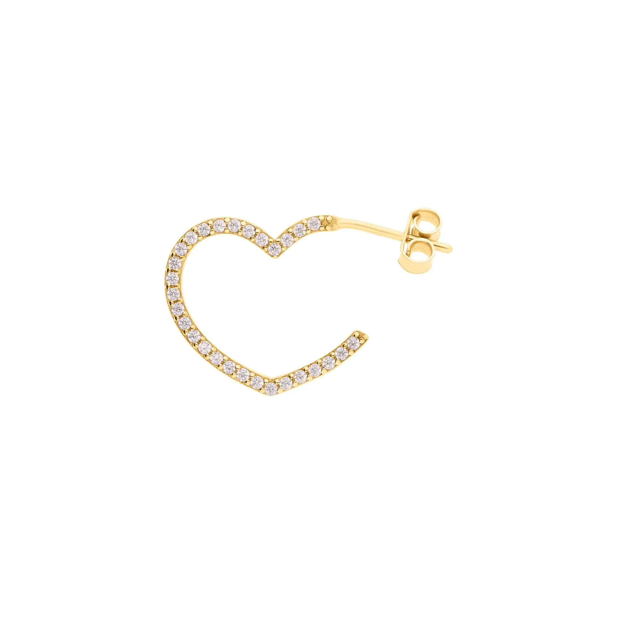 Love Creolen 375 Echtgold Herz Ohrringe mit Zirkonia elegante Heart Hoops romantischer Goldschmuck funkelnde Creolen minimalistische Statement Earrings Geschenk für sie Valentinstag Schmuck