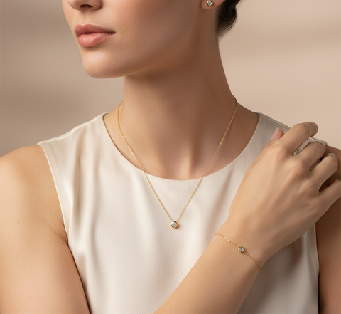 Lunara Gleam – 375 Gold Kette & Armband mit Solitär-Zirkonia