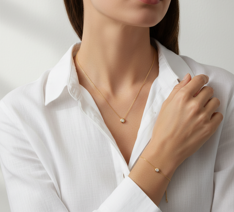 Lunara Gleam – 375 Gold Kette & Armband mit Solitär-Zirkonia