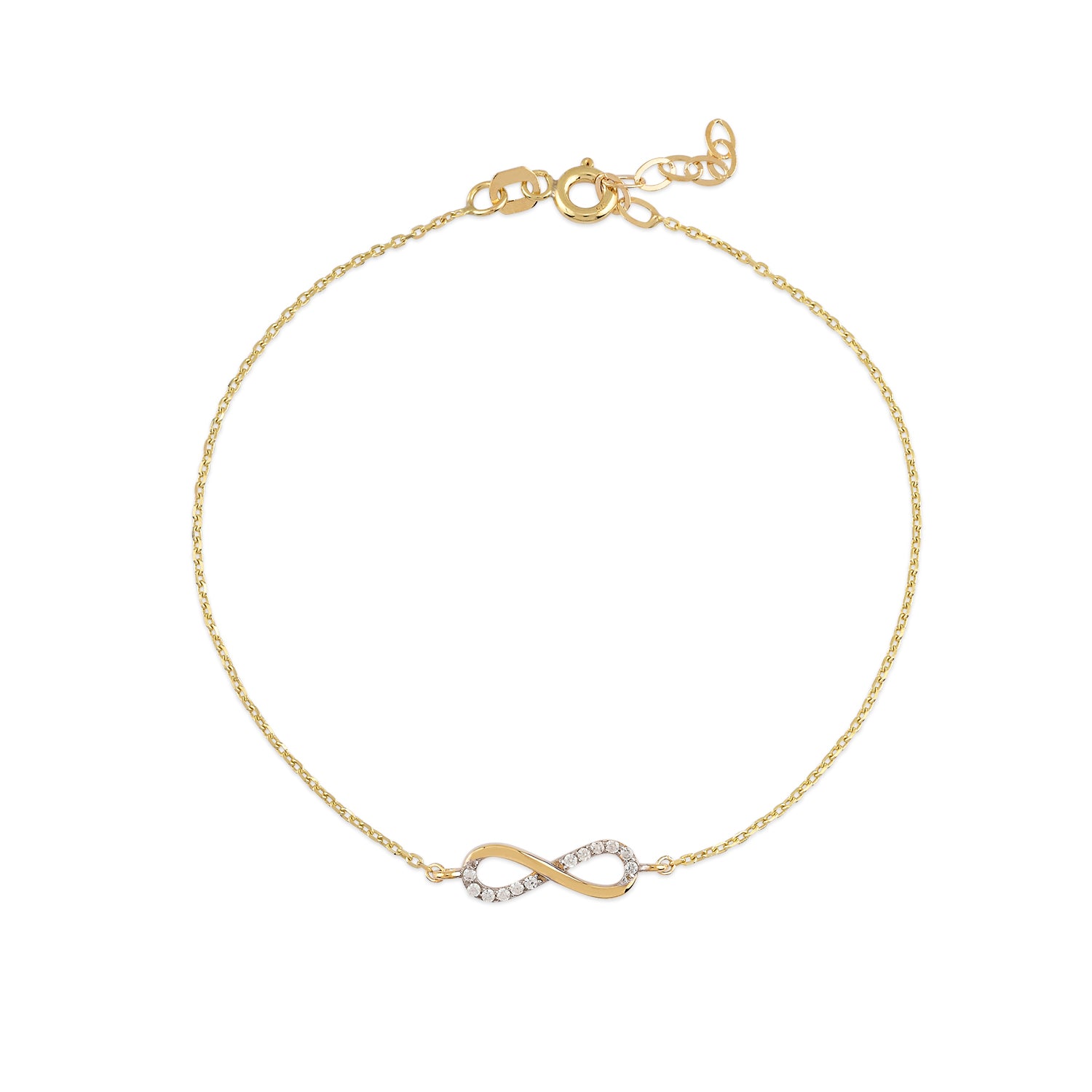 Infinity Glow – 375er Goldarmband mit Zirkonia &amp; Unendlichkeitsanhänger
