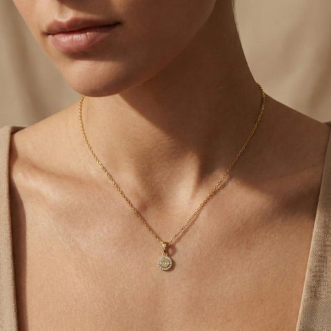 Circluna Bar – 375 Echtgold Halskette mit Zirkonia Kreisanhänger Suzan Gold
