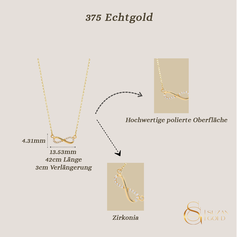Eterna – 375er Echtgoldkette mit Infinity-Anhänger & Zirkonia