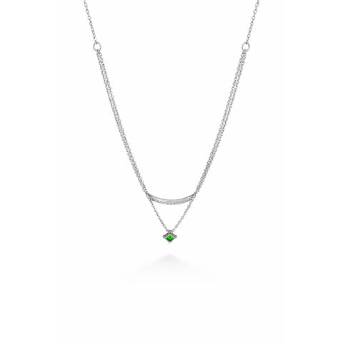 Layering Halskette 925 Sterling Silber – Damen Kette mit grünem Stein - Suzan Gold
