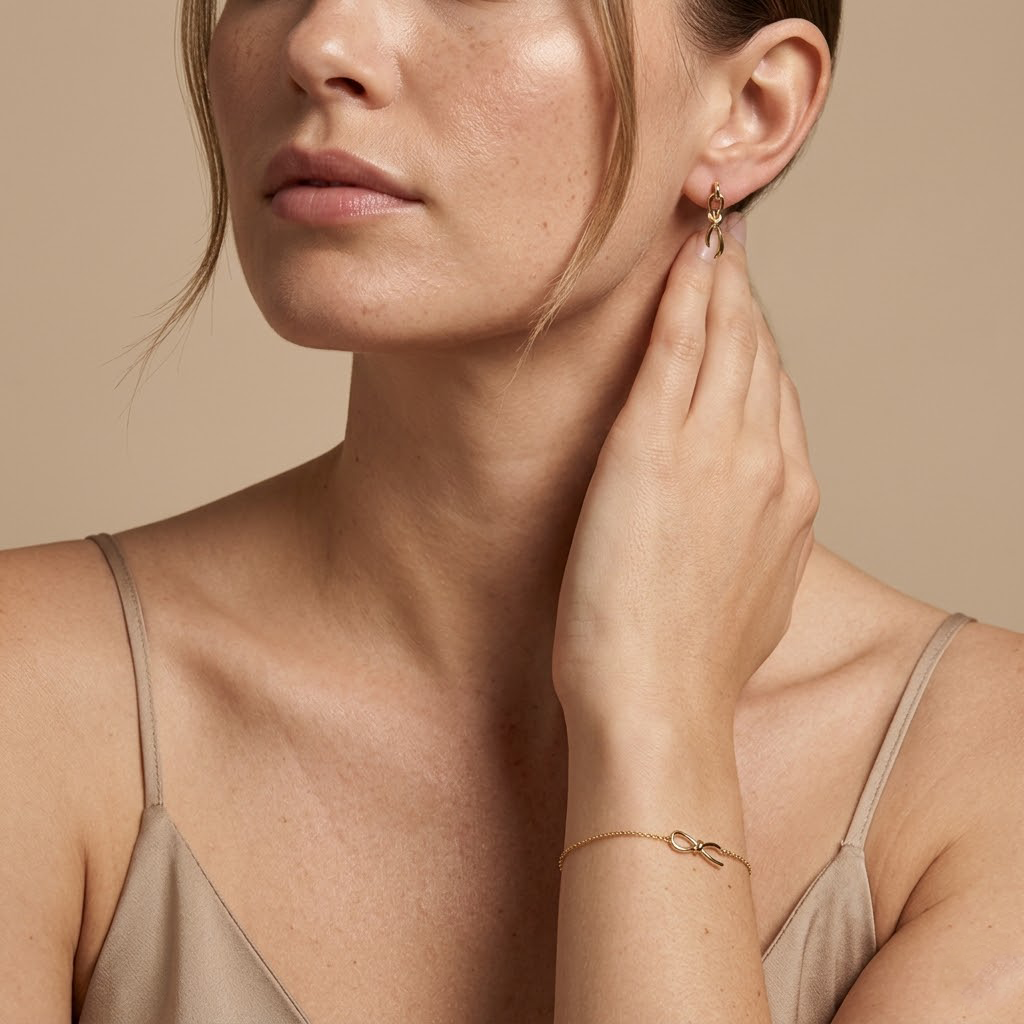 Nodessa Trio – 925 Silber Set vergoldet mit Knoten Armband & Ohrsteckern Suzan Gold