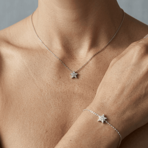 Stellara Duo – 925 Silber Schmuckset mit funkelndem Stern, Halskette & Armband mit Zirkonia - Suzan Gold