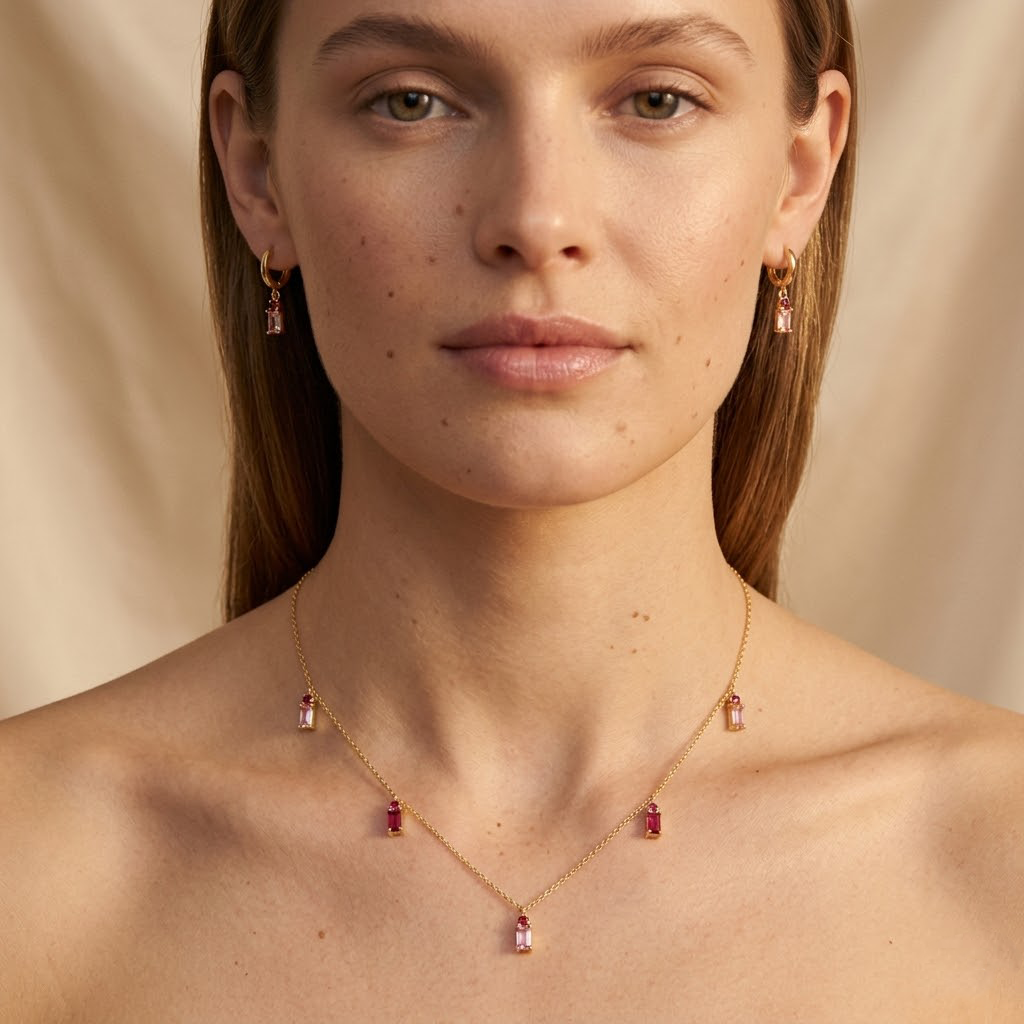 Roselux Drops – 925 Silber vergoldet Kette & Ohrringe mit Steinen Suzan Gold
