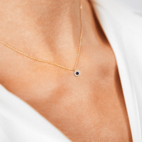 Celestia Glow – 375er Goldkette mit Zirkonia und blauem Mittelstein