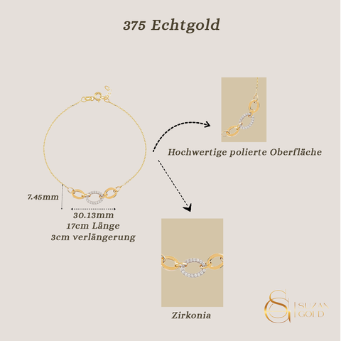 Linkora – 375er Echtgoldarmband mit Zirkonia-Verbindungselement