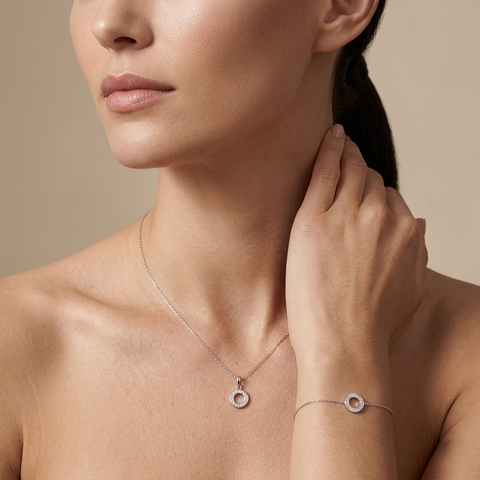 Circlina Set – 925 Silber Kette & Armband mit Zirkonia Kreis Suzan Gold