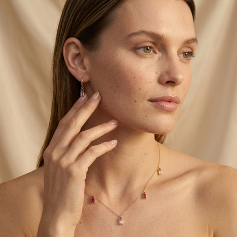 Roselux Drops – 925 Silber vergoldet Kette & Ohrringe mit Steinen Suzan Gold