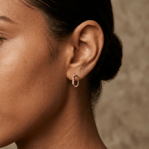 Oval Link Stud Earrings Pink – 925 Sterling Silber Ohrstecker Oval Pink Zirkonia - Suzan Gold