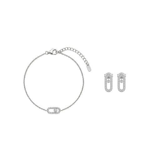 Linkelle Trio – 925 Silber Set vergoldet mit Zirkonia Glied Armband & Ohrstecker - Suzan Gold