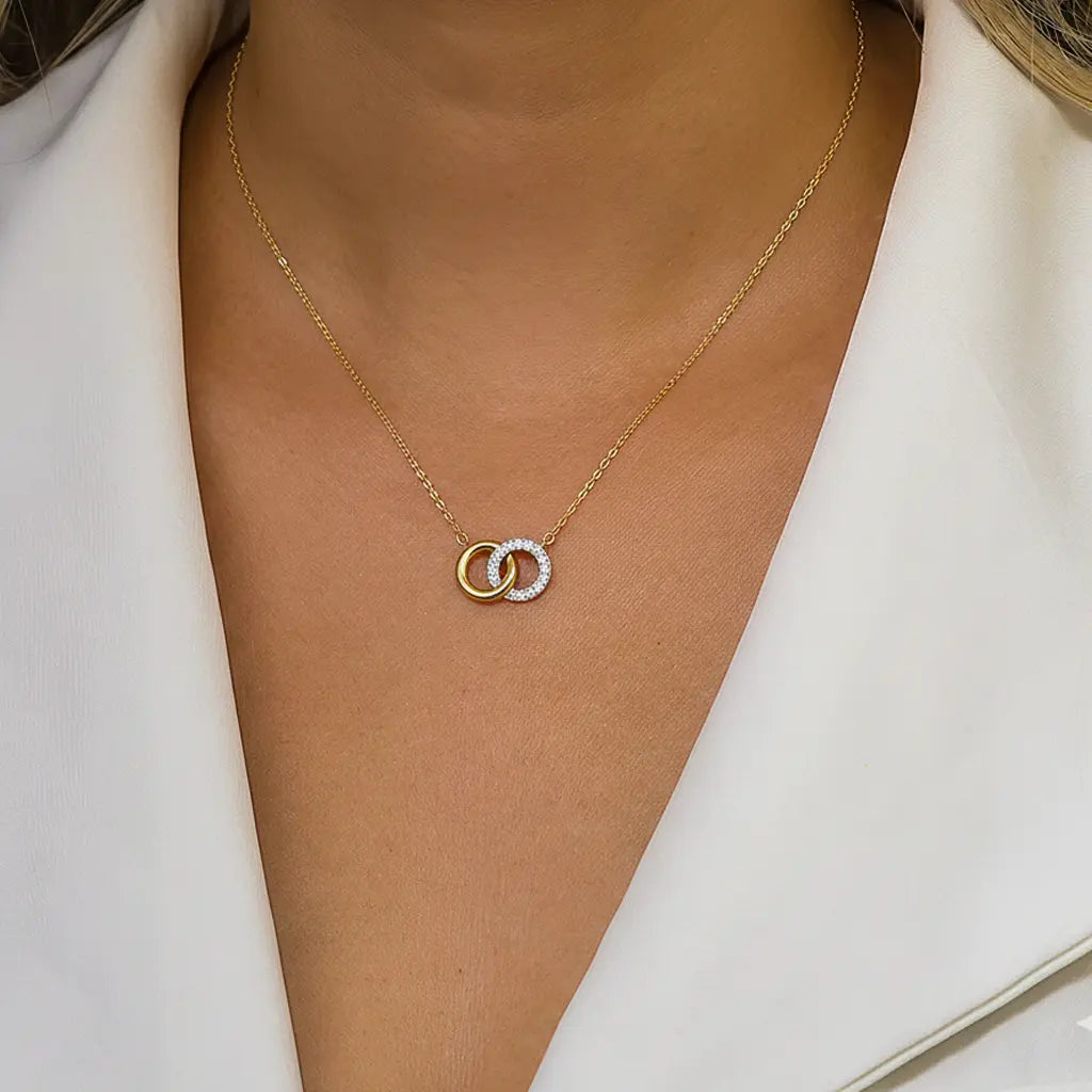 Lunara Twin – Zweireihige Halskette mit zwei Zirkonia - Anhängern aus 375 Echtgold - Suzan GoldHalskette