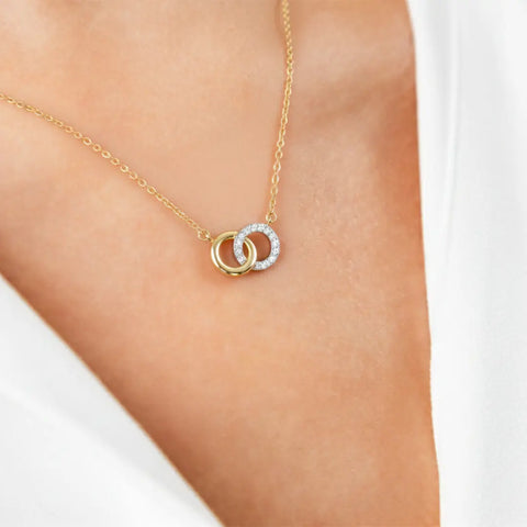 Lunara Twin – Zweireihige Halskette mit zwei Zirkonia - Anhängern aus 375 Echtgold - Suzan GoldHalskette
