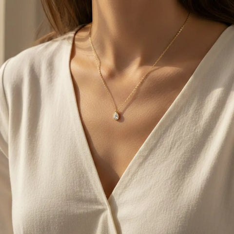 Tearielle Drop – Zarte Halskette mit Tropfen - Zirkonia aus 375 Echtgold - Suzan GoldHalskette