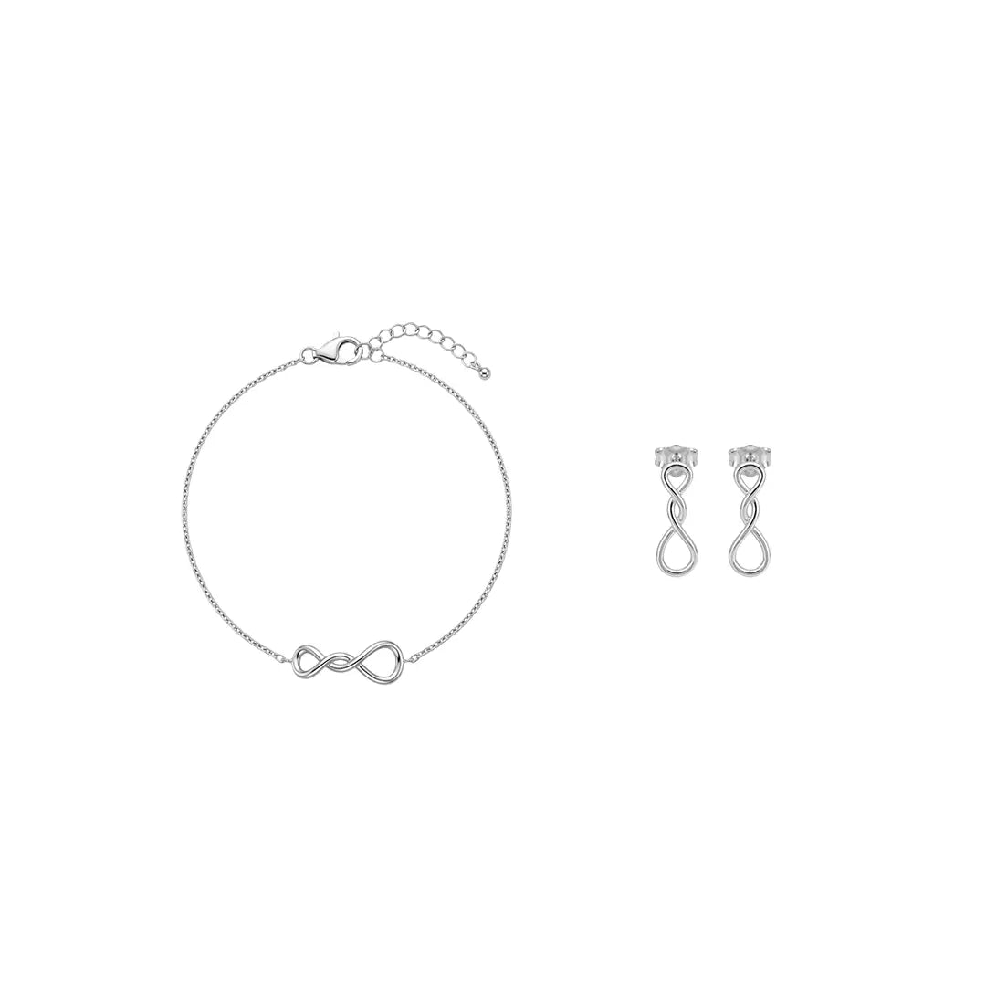 Infinitra Duo – 925 Silber Set mit Unendlichkeits Armband & Ohrsteckern Suzan Gold