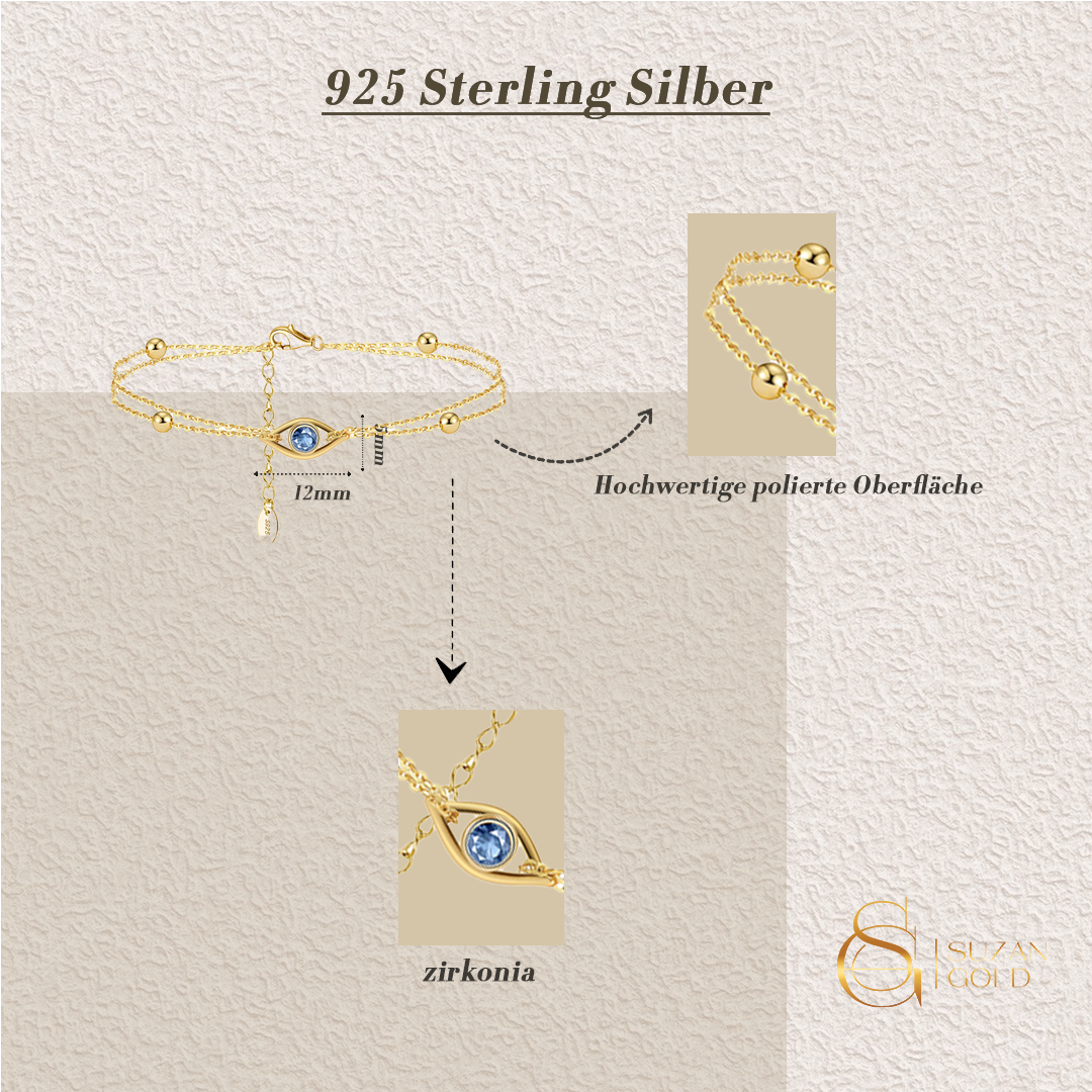 BlueAura – Armband aus 925 Silber mit Evil Eye & Kugeldetails, verstellbar