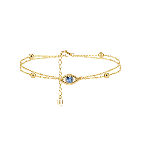 BlueAura – Armband aus 925 Silber mit Evil Eye & Kugeldetails, verstellbar