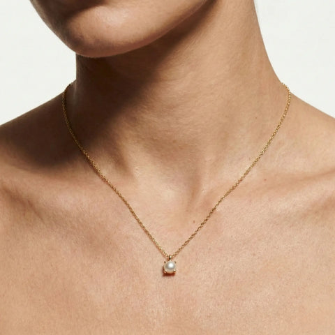 Pearlora Shine – 375 Echtgold Halskette mit runder Süßwasserperle Anhänger - Suzan GoldHalskette