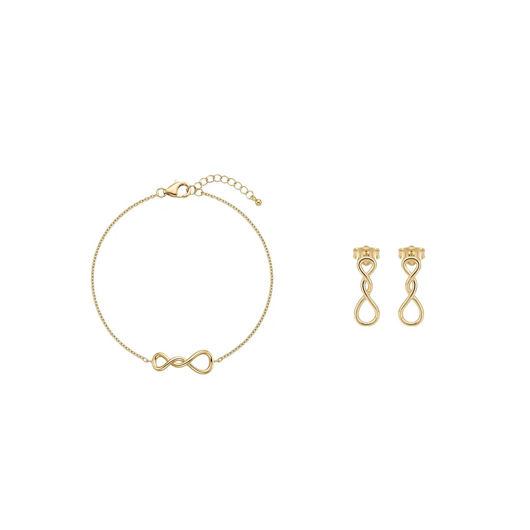 Infinitra Duo – 925 Silber Set mit Unendlichkeits Armband & Ohrsteckern Suzan Gold