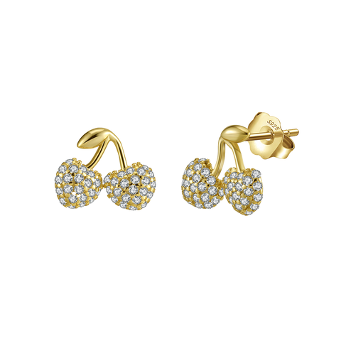 Cherrylight – 925 Silber Ohrstecker mit Zirkonia-Kirschen, vergoldet oder silberfarben