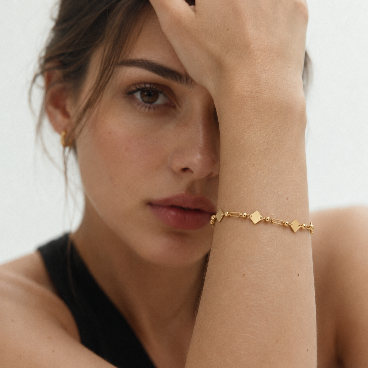 Diamond Shape Link – Gliederarmband mit Rauten-Plättchen aus 585 Gold