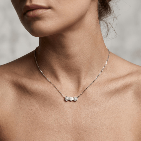 Hexagon Crystal Necklace – 925 Sterling Silber Halskette mit Zirkonia Hexagon Anhänger - Suzan Gold