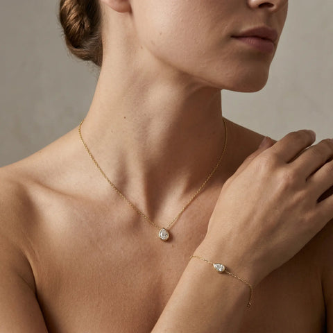 Aurelia Drop Set – 375 Echtgold Schmuckset mit Tropfen Anhänger Halskette & Armband - Suzan Gold