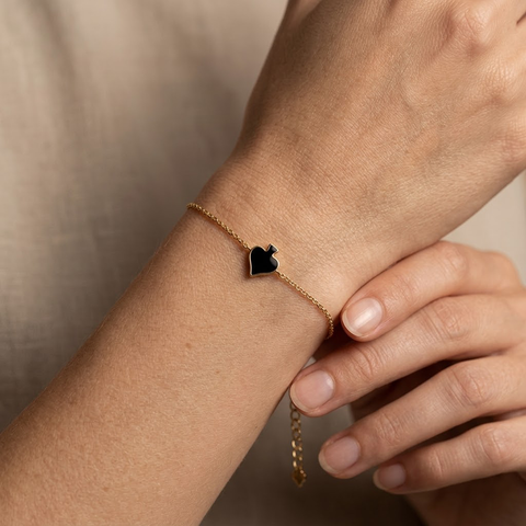 Black Heart Bracelet – 925 Sterling Silber Armband Herz Anhänger - Suzan Gold