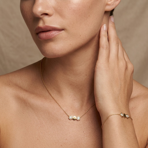 Hexaria – 925 Silber Schmuckset vergoldet mit Zirkonia Hexagon Suzan Gold