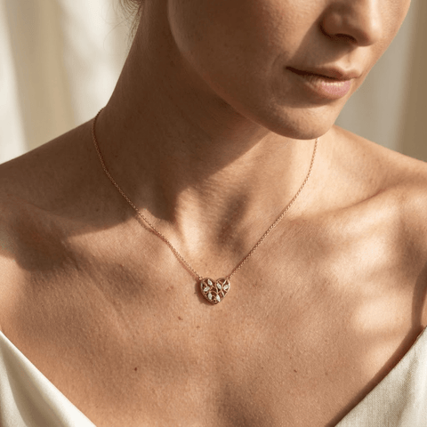 Herz Halskette 925 Sterling Silber – Damen Kette mit Blätter Zirkonia - Suzan Gold
